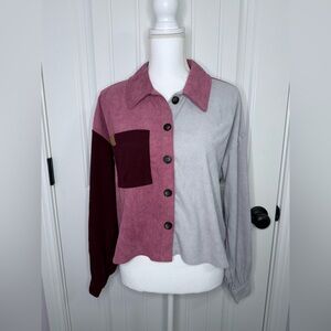NWT Simply Southern Vibrant Pink and Deep Purple Color Block Top - Maroon